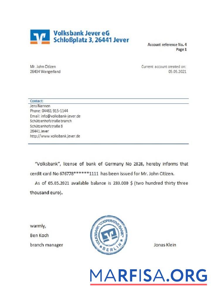 Downloadable Germany Volksbank reference download for verification